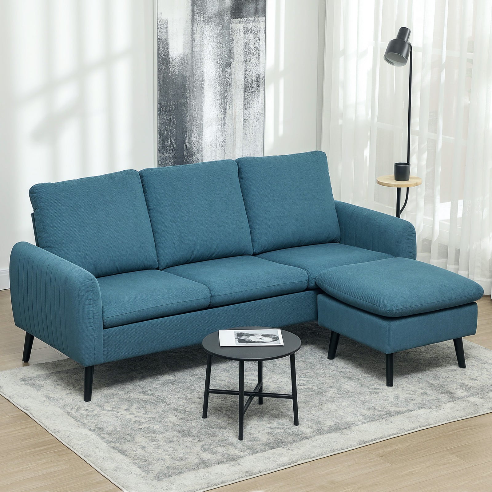 3 Seater Corner Sofa Couch Settee With Chaise Lounge | One Size | Blue