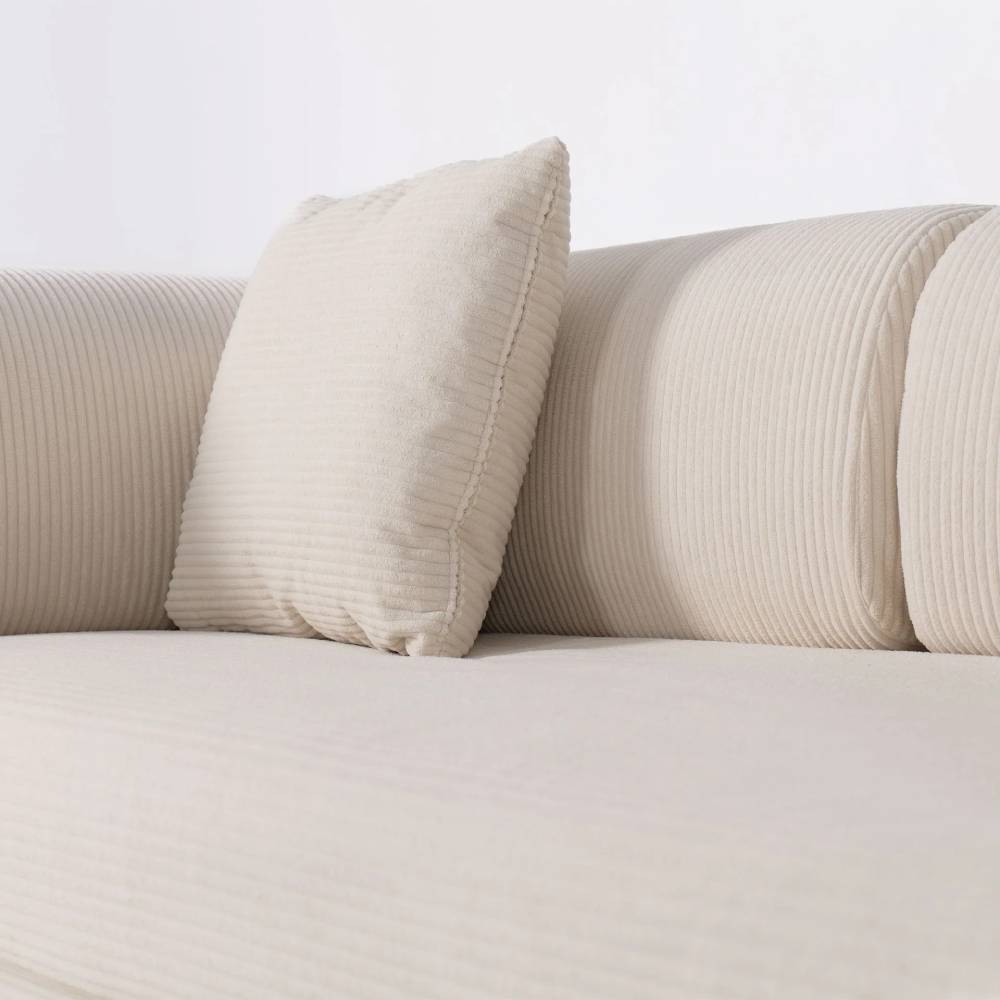 Corduroy Sofa Bed With Sliding Frame | High-resilience Foam Convertible Sleeper Sofa | Small | Beige