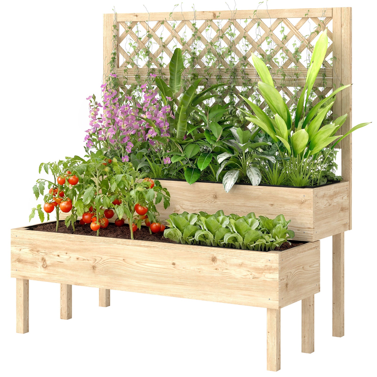 2-tier Raised Garden Bed With Trellis For Climbing Plants