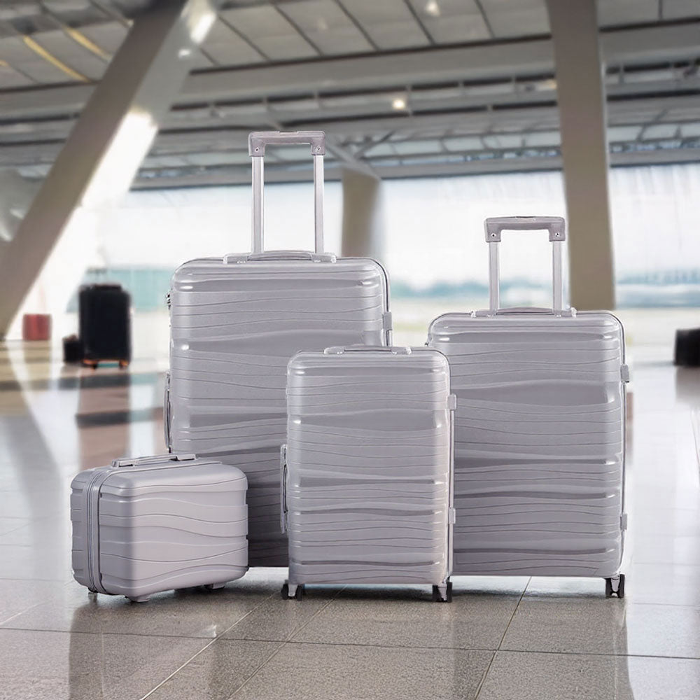 4pcs Lockable Travel Suitcase Set | Light Grey
