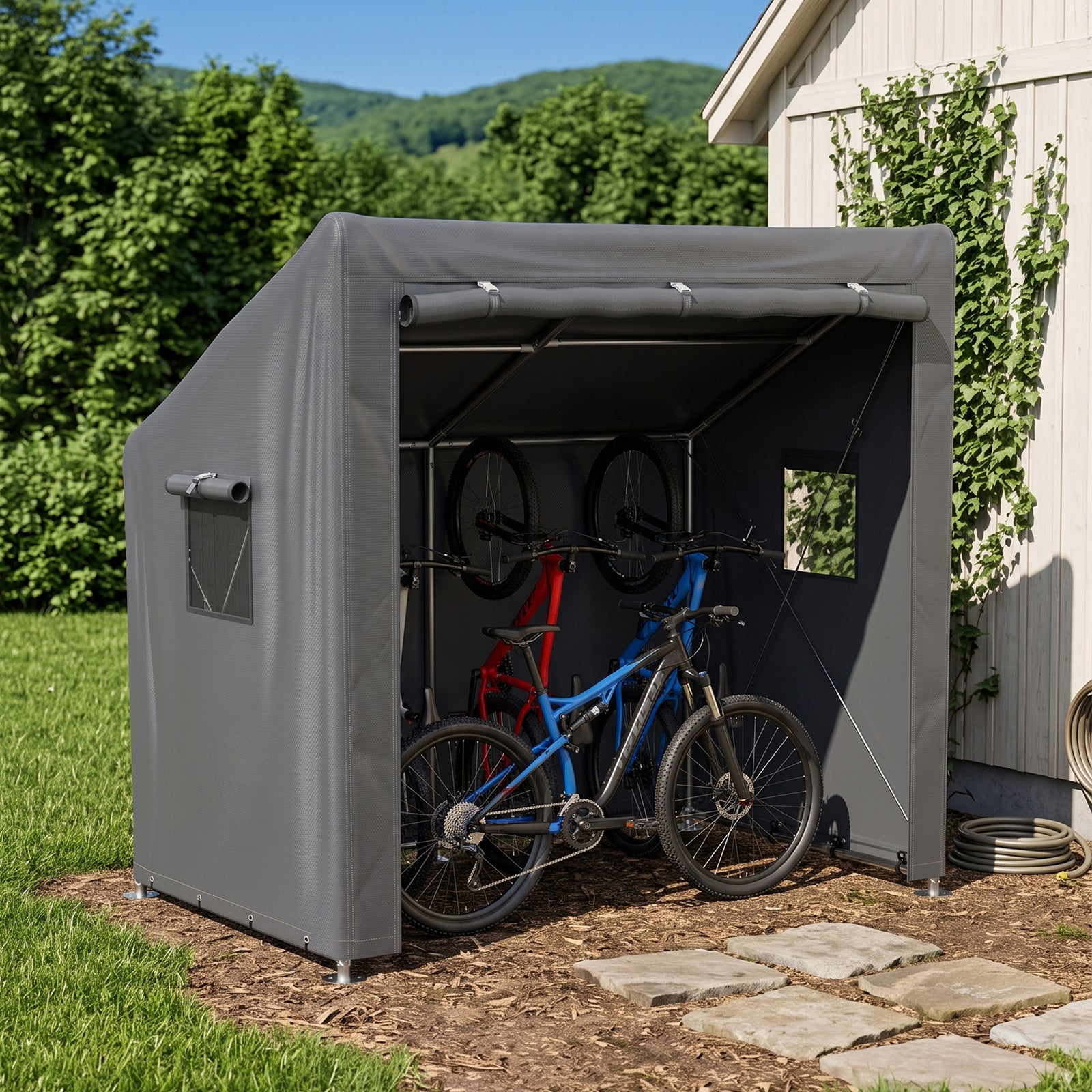 6 X 4ft Outdoor Garden Storage Shelter Bike Tent With Roll-up Zipper Door | Grey