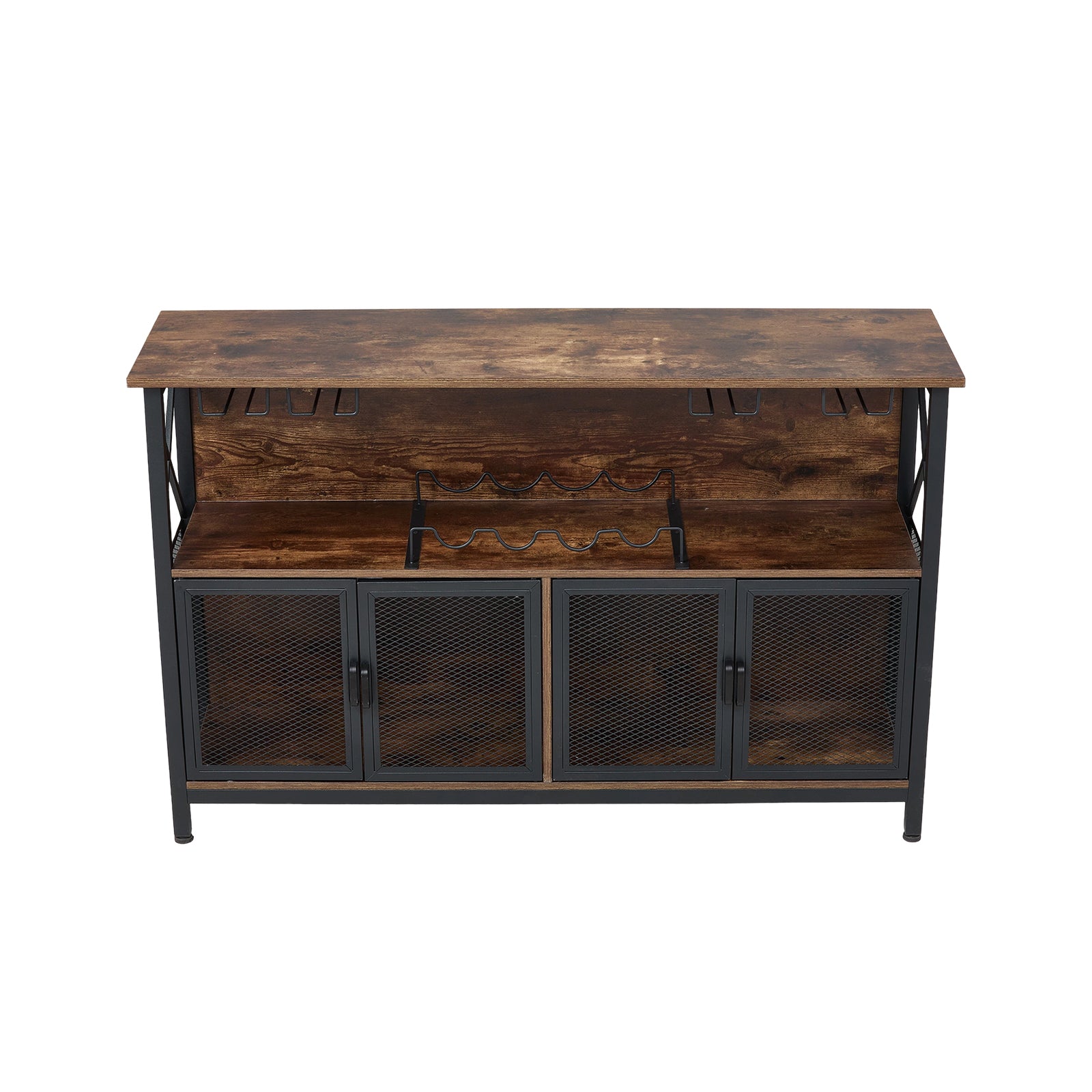Industrial Wine Bar Cabinet With Metal Frame | Black