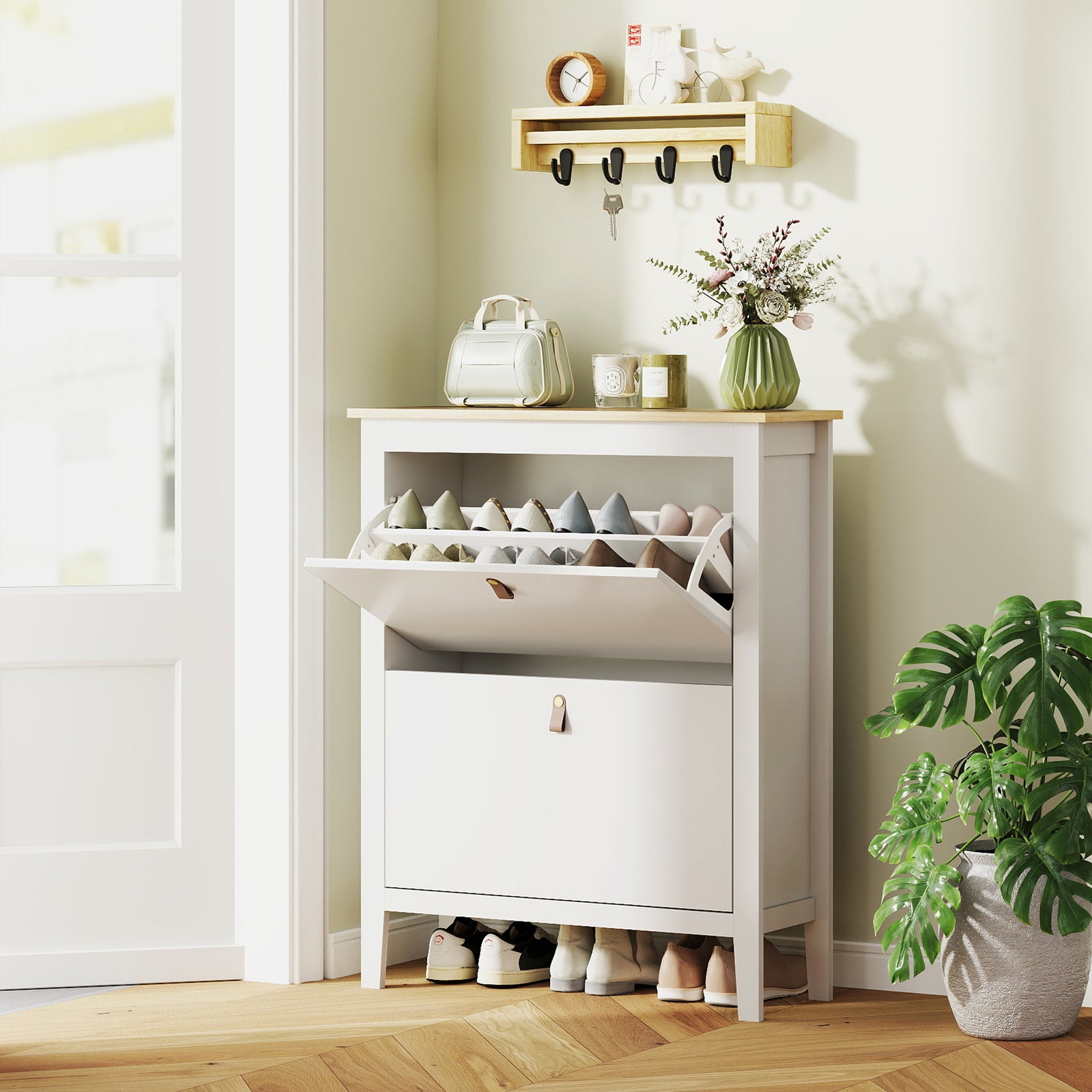 2 Drawer Shoe Cabinet For Hallway | White