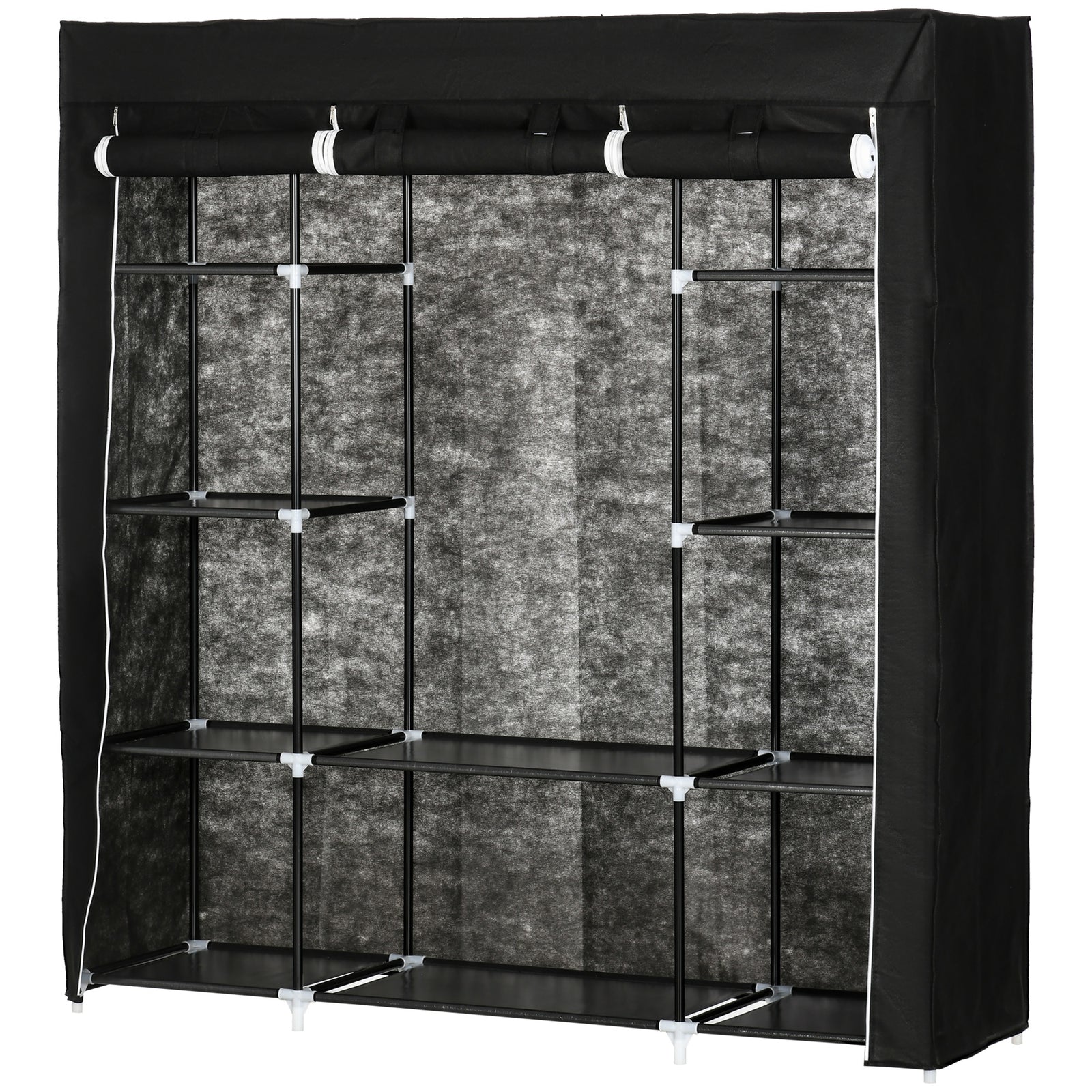Fabric Wardrobe With 10 Shelves 1 Hanging Rail Foldable