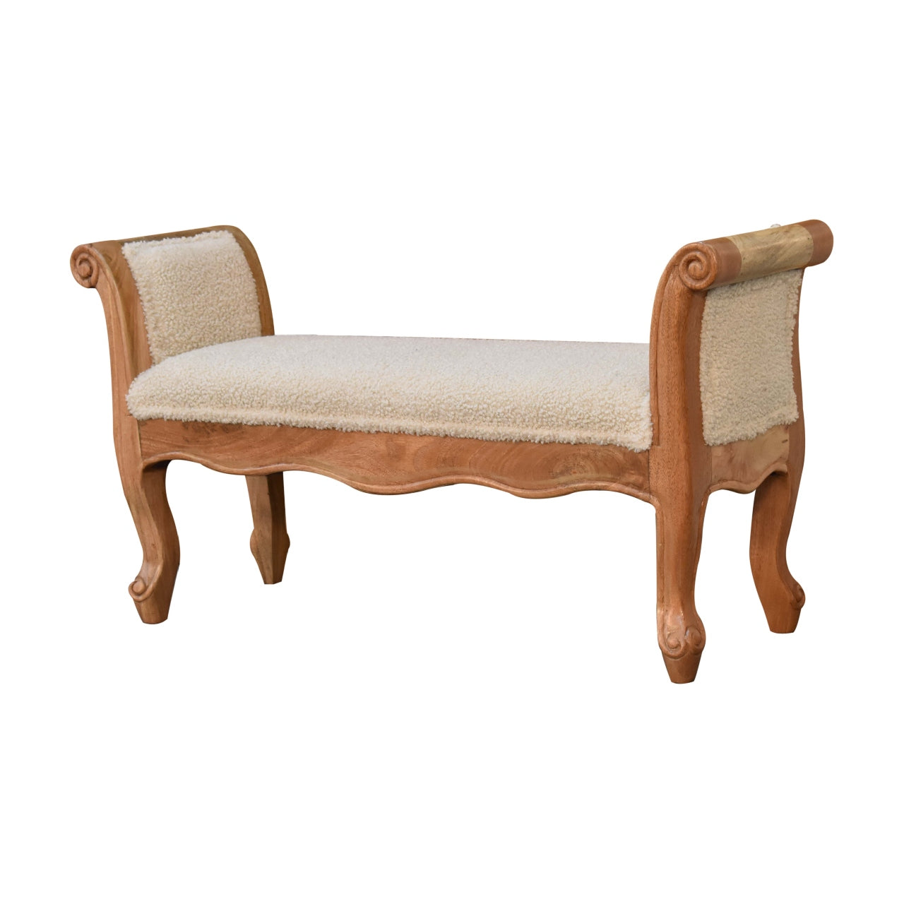 Solid Wood Cream Boucle French Style Bench