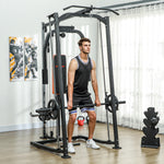 3 In 1 Smith Machine, Multi-functional Power Cage With Dual Cable Pulley System