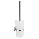Wall Mounted Toilet Brush And Frosted Glass Container | Polished Chrome