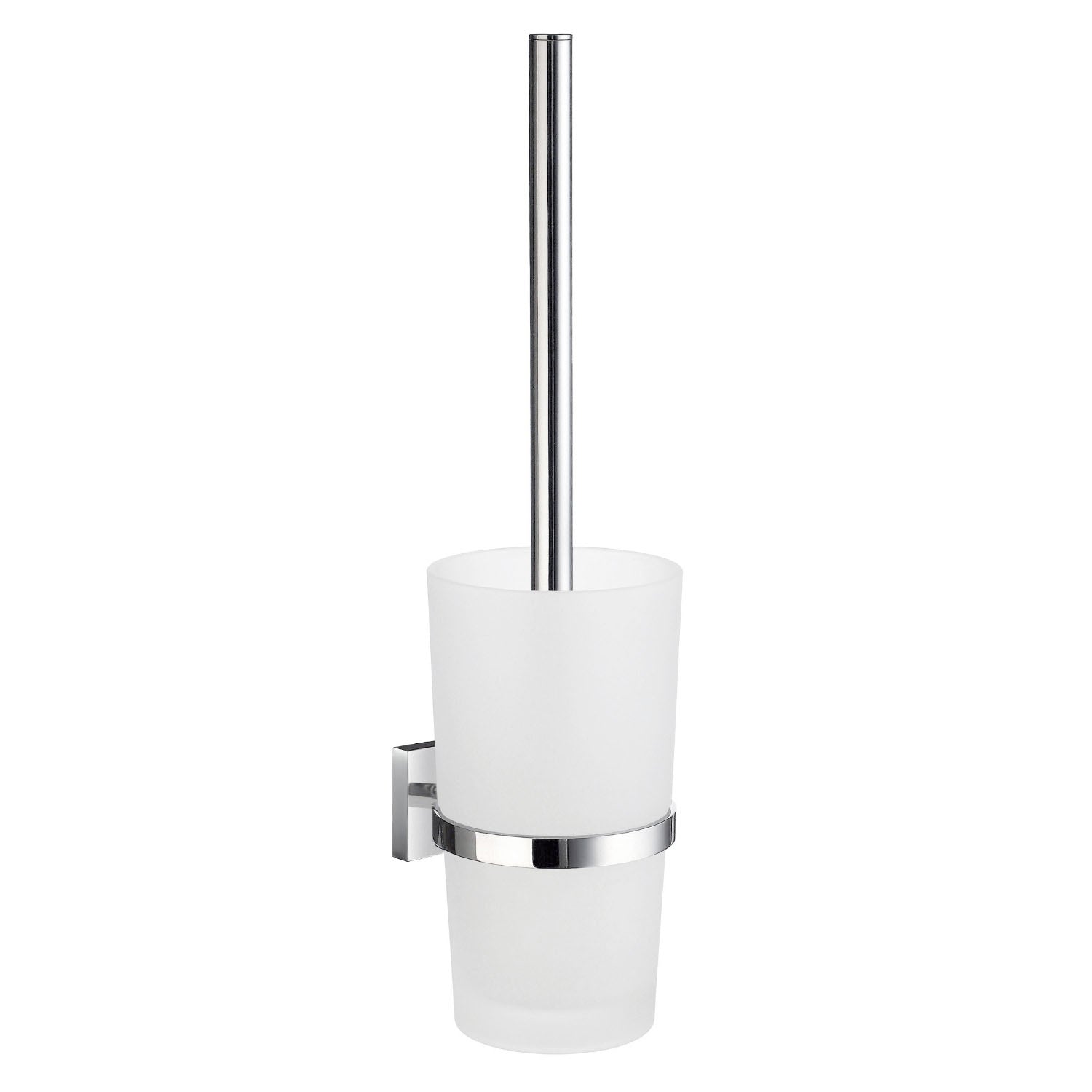 Wall Mounted Toilet Brush And Frosted Glass Container | Polished Chrome