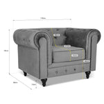 Chesterfield Scroll Arm Velvet Sofa 1 Seater | Grey
