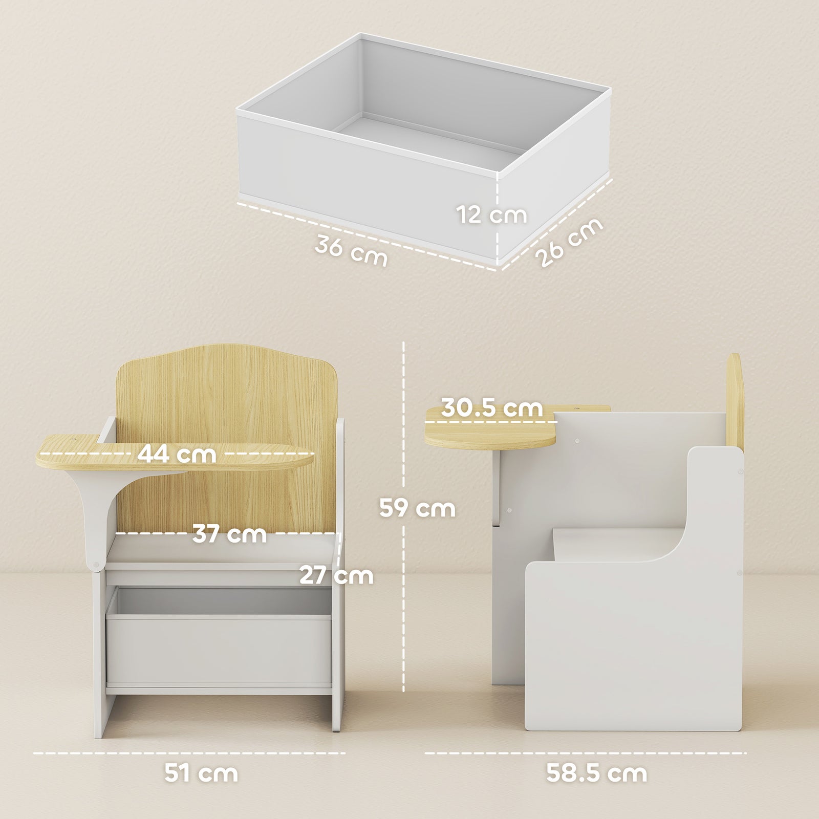 Kids Table And Chair Set, Toddler Desk Chair With Storage Bins | White