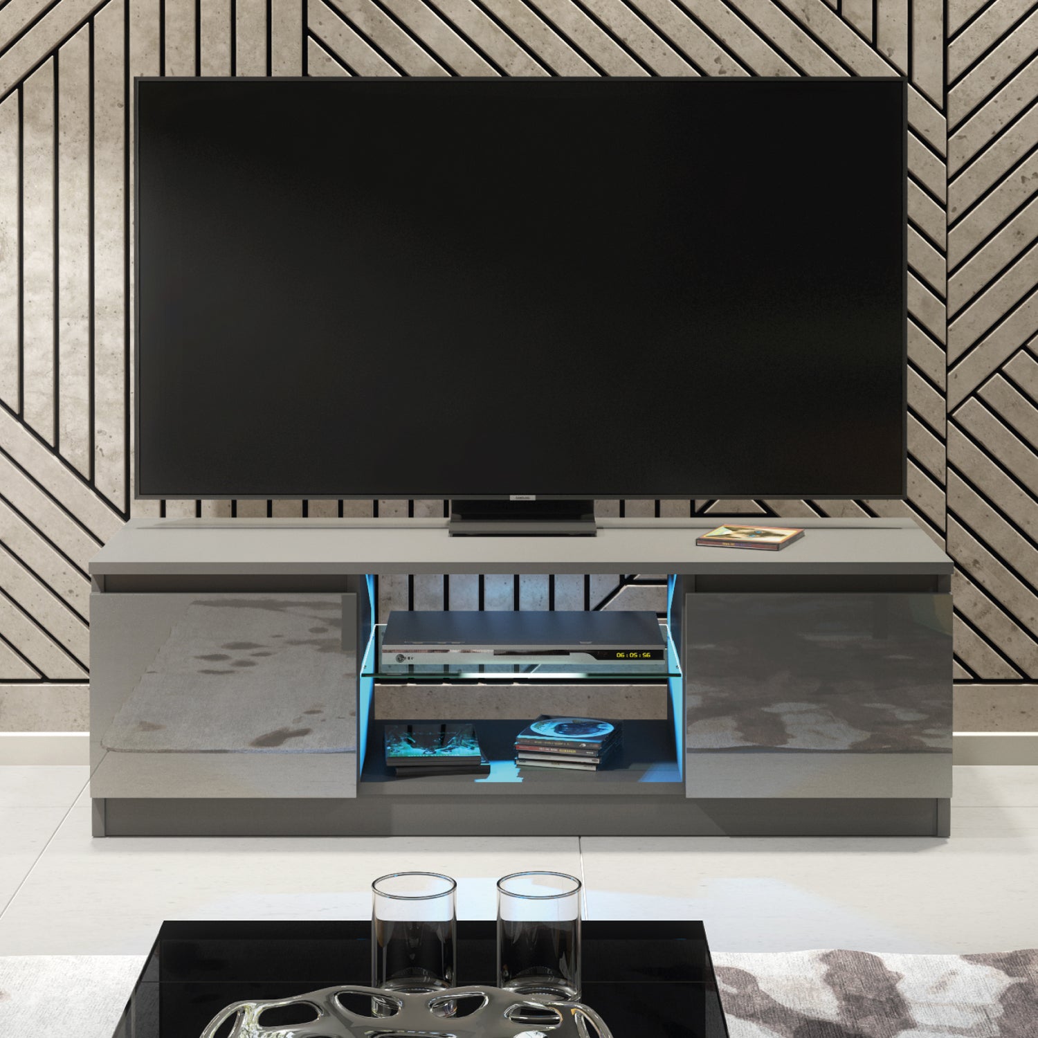 Aura Tv Unit 120cm With Led Lights | Large-Medium | Dark Grey