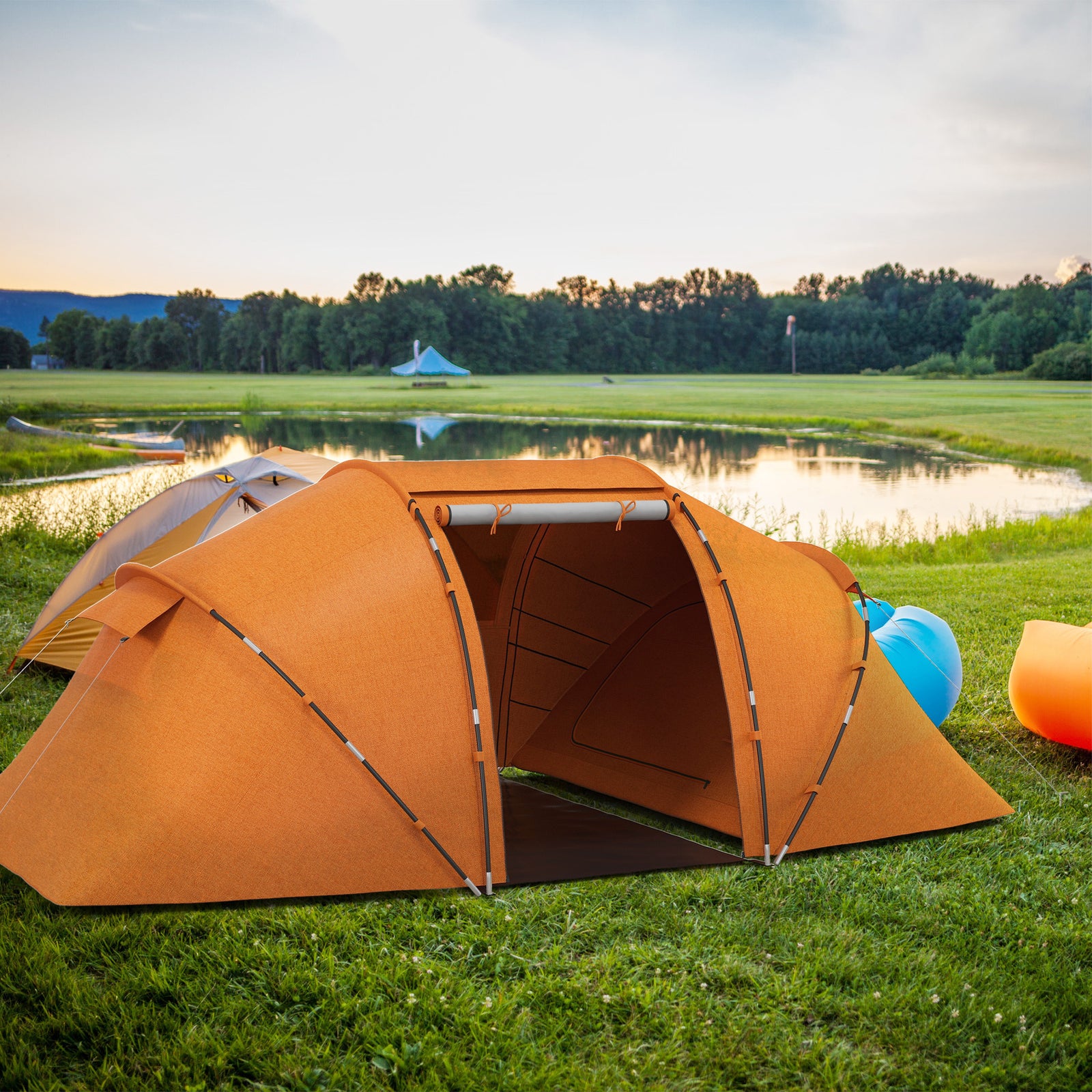 4-6 Persons Camping Tent Dome Family Travel Group Hiking | Orange