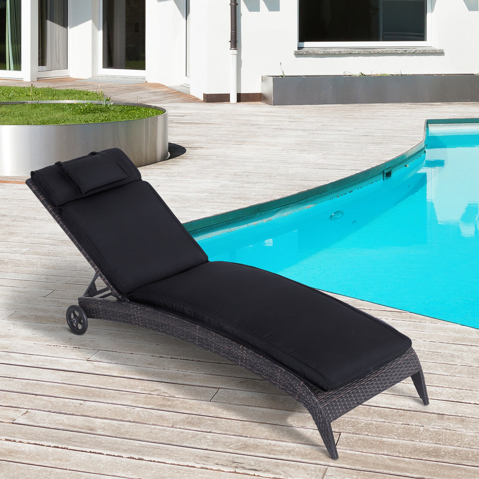 Garden Sun Lounger Chair Cushion Reclining Relaxer Outdoor | Jet Black