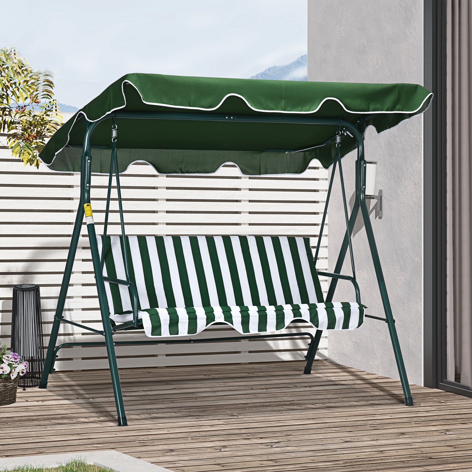 3-seat Swing Chair Garden Swing Seat W/ Adjustable Canopy | Green