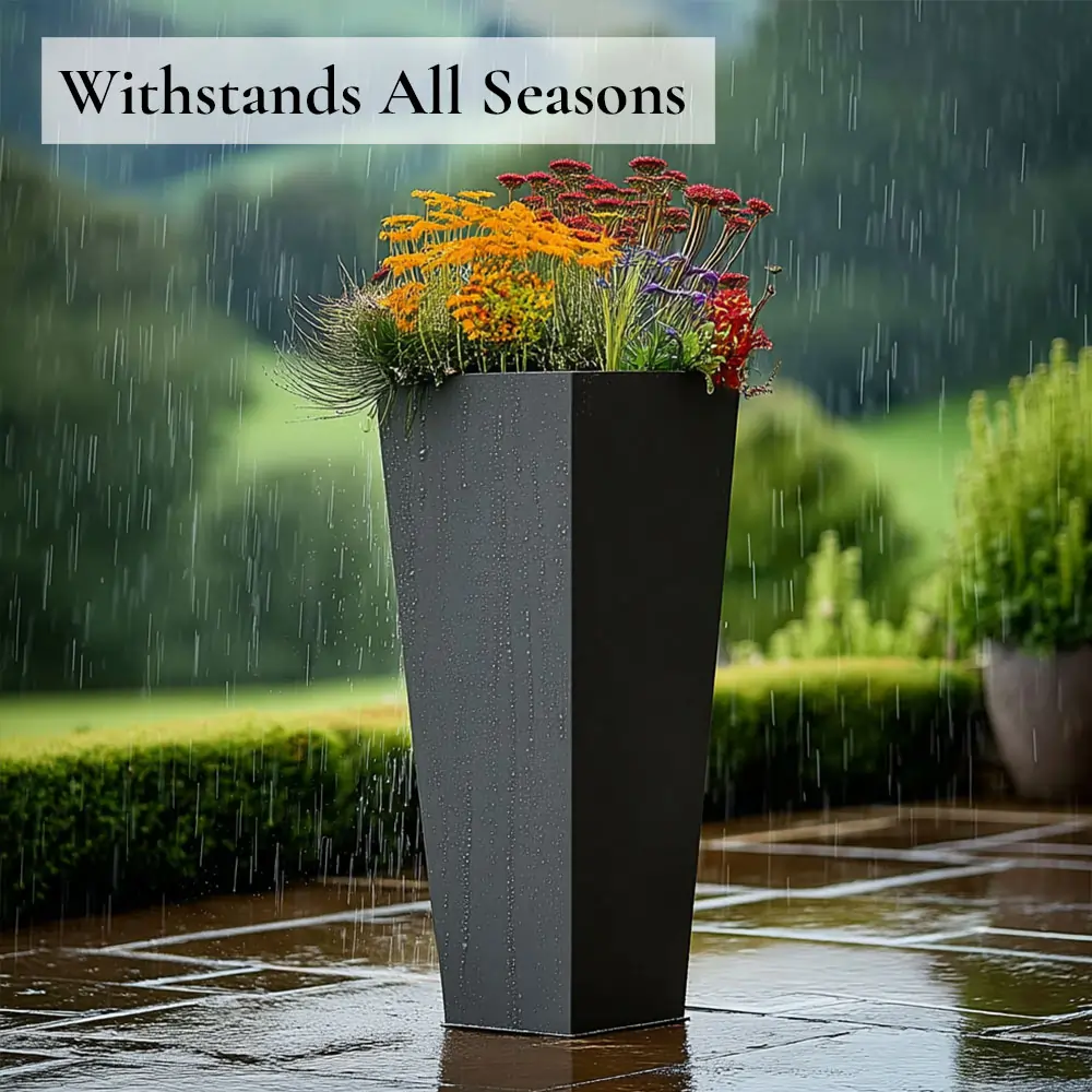 Zinc Galvanised Tall Flared Tapered Square Planter | 40cm x 40cm x 90cm
