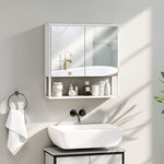 Industrial Bathroom Cabinet With 2 Mirrored Doors Open Shelf | White