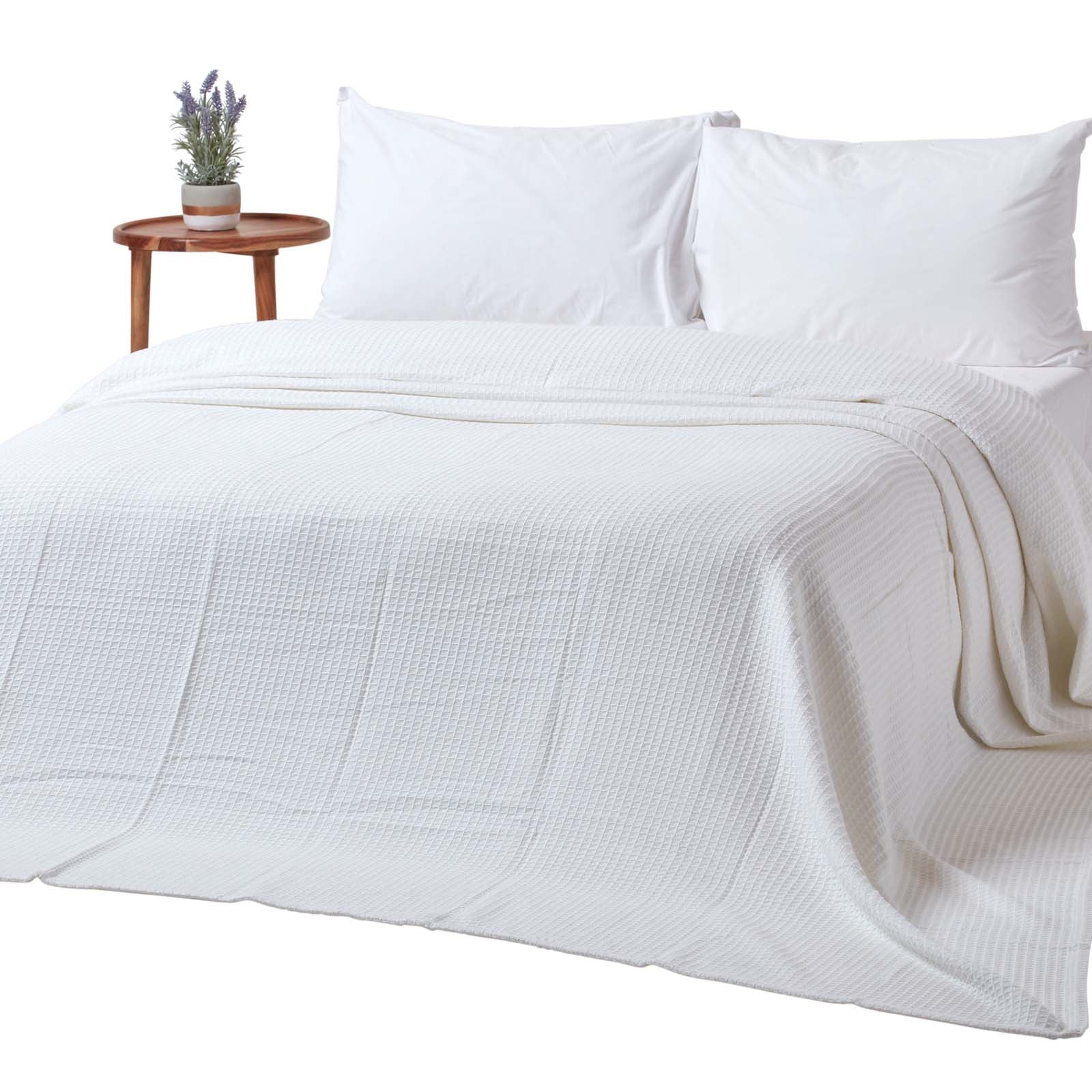 Organic Cotton Waffle Blanket/ Throw | 228cm x 228cm | White