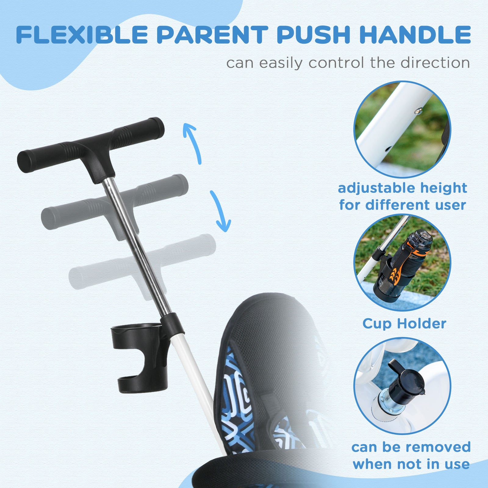6 In 1 Kids Tricycle W/ Removable Handle For 1.5+ Year | Blue