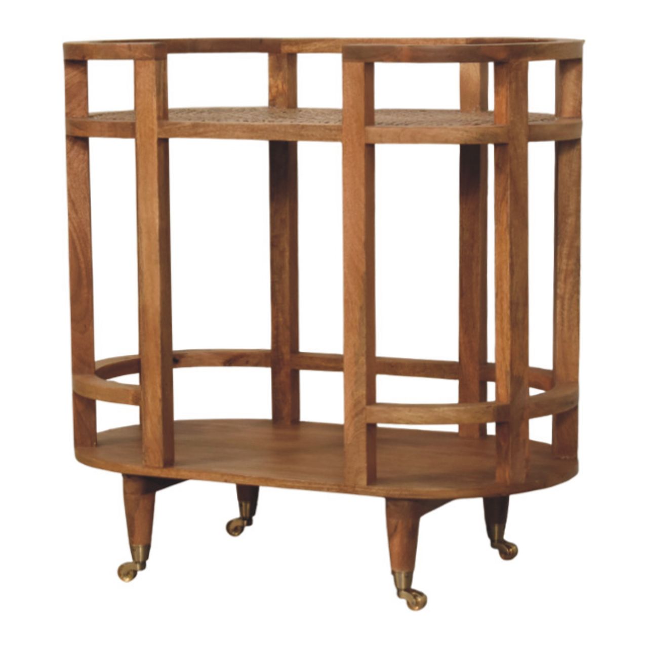 Saffron Rattan Butler Table, Hand-woven Saffron Rattan, 1 Open Shelf, Brown