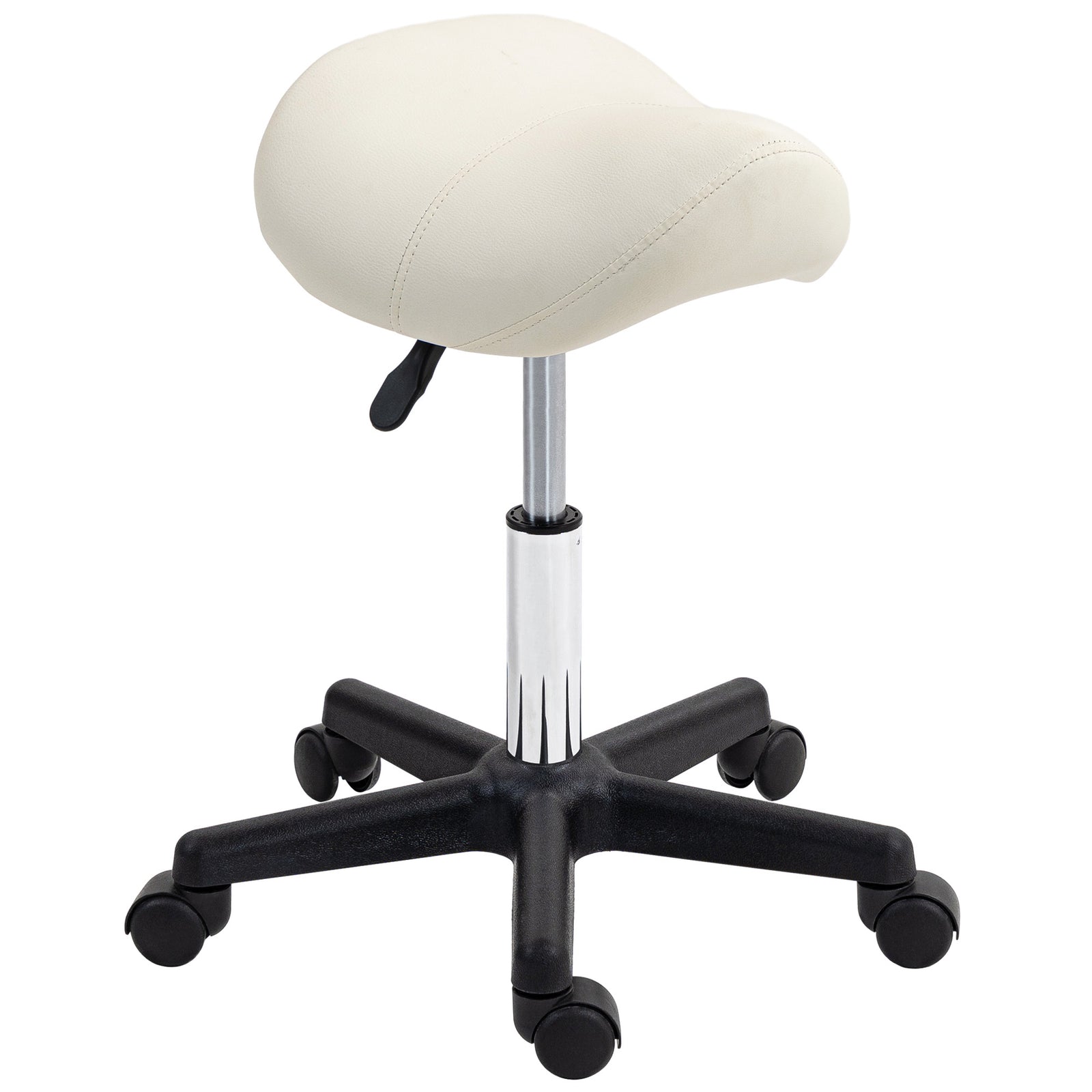 Saddle Stool Adjustable Rolling Salon Chair For Massage Spa | One Size | White