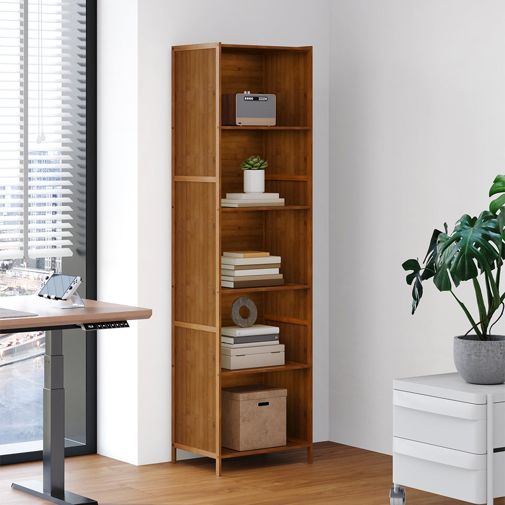 5-tier Open Bookcase, Small Space Bamboo Storage Shelf, Freestanding Corner Organizer With Raised Feet