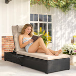 Rattan Sun Lounger, Garden Recliner W/ 5-level Back, Cushion | Black