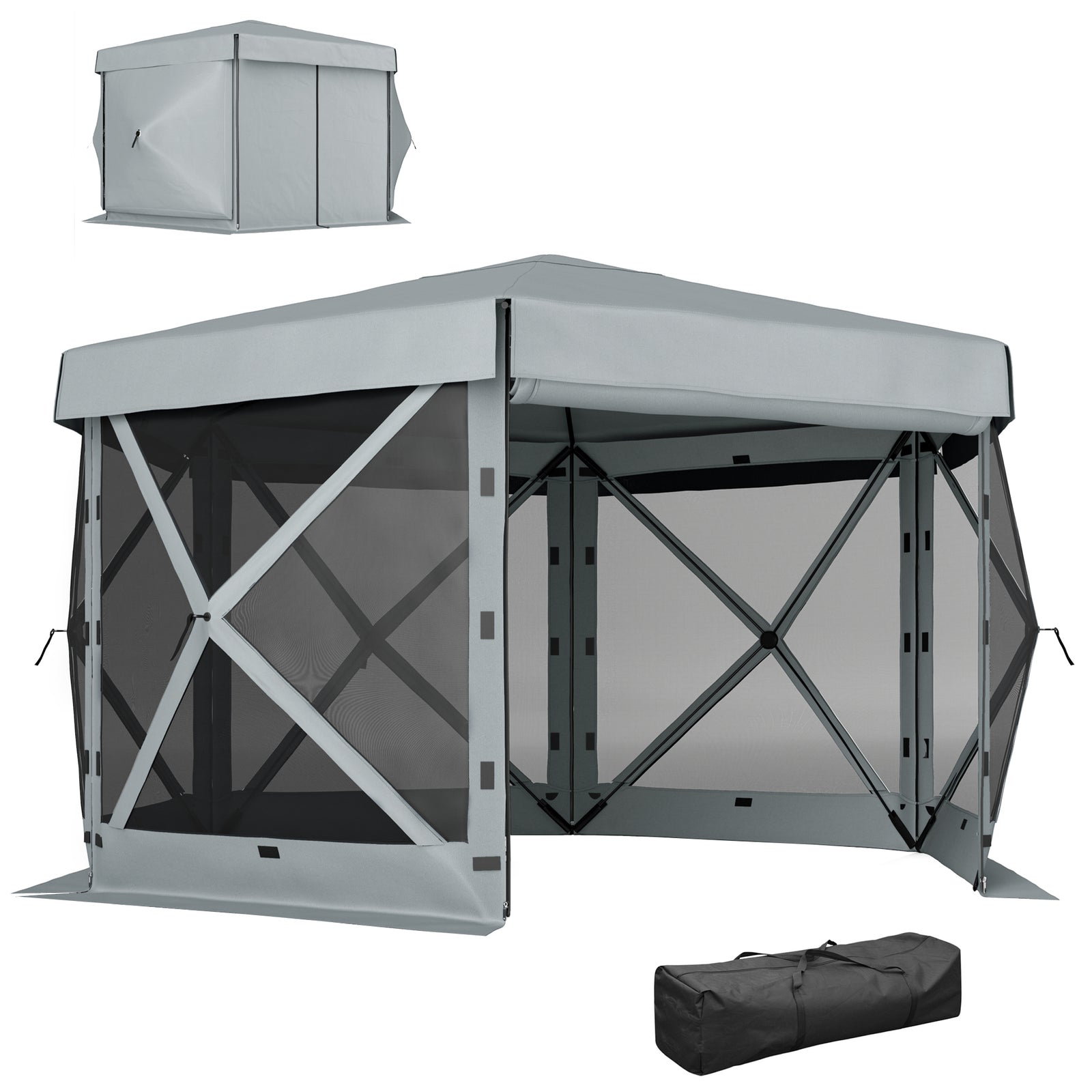 3 X 3(m) Hexagon Pop Up Gazebo With 5 Sides, Netting | Light Grey