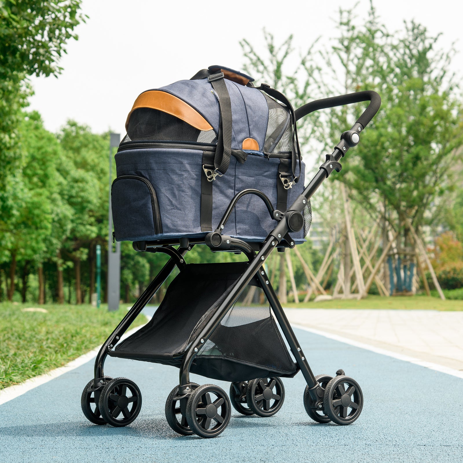 Luxury Folding Pet Stroller Removable Carrier Adjustable Canopy Bag Brake