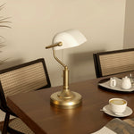 Banker's Table Lamp W/ Antique Bronze Tone Base | One Size | White