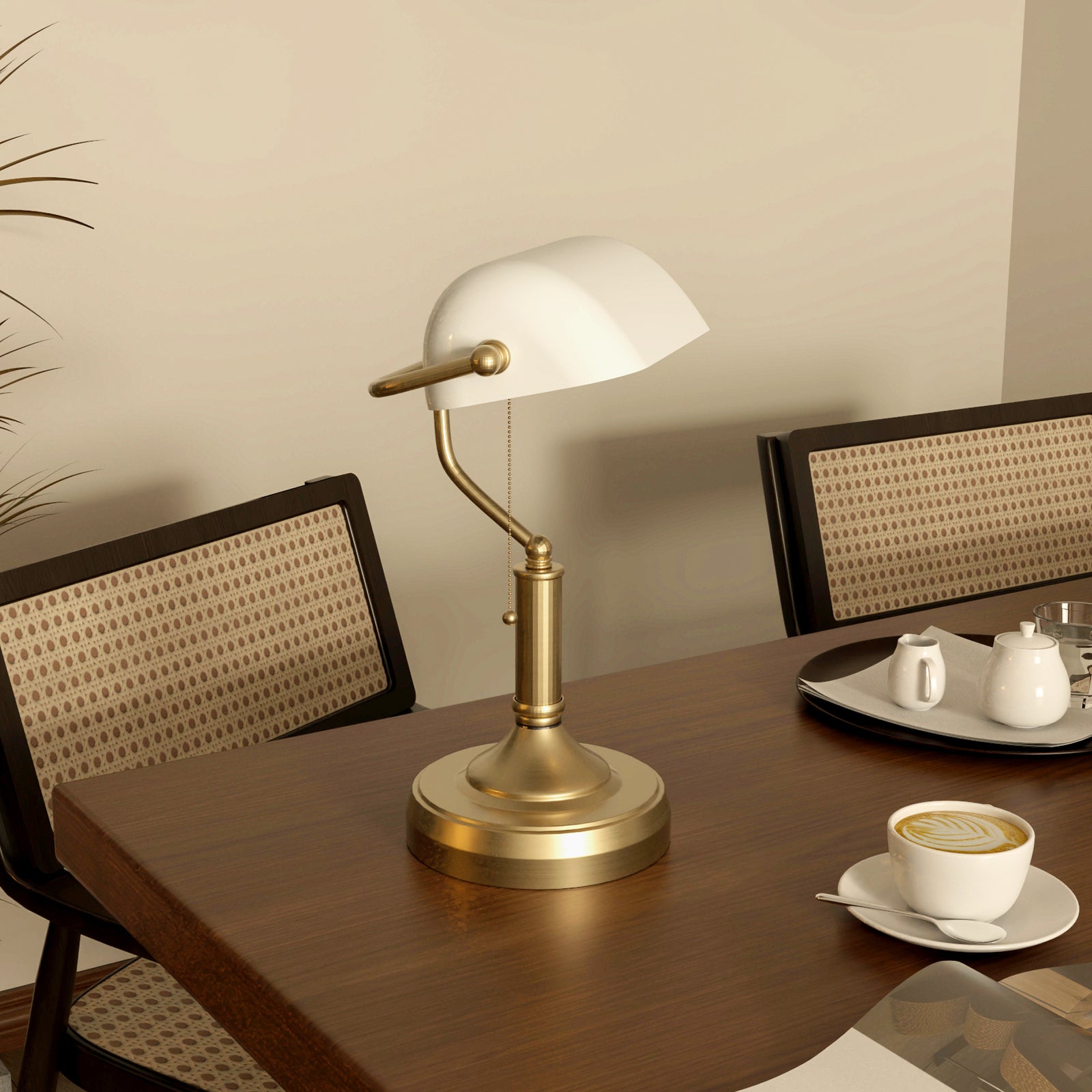 Banker's Table Lamp W/ Antique Bronze Tone Base | One Size | White