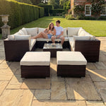 Oliena 10 Seat Modular Rattan Small U-shape Garden Furniture | Cream & Brown