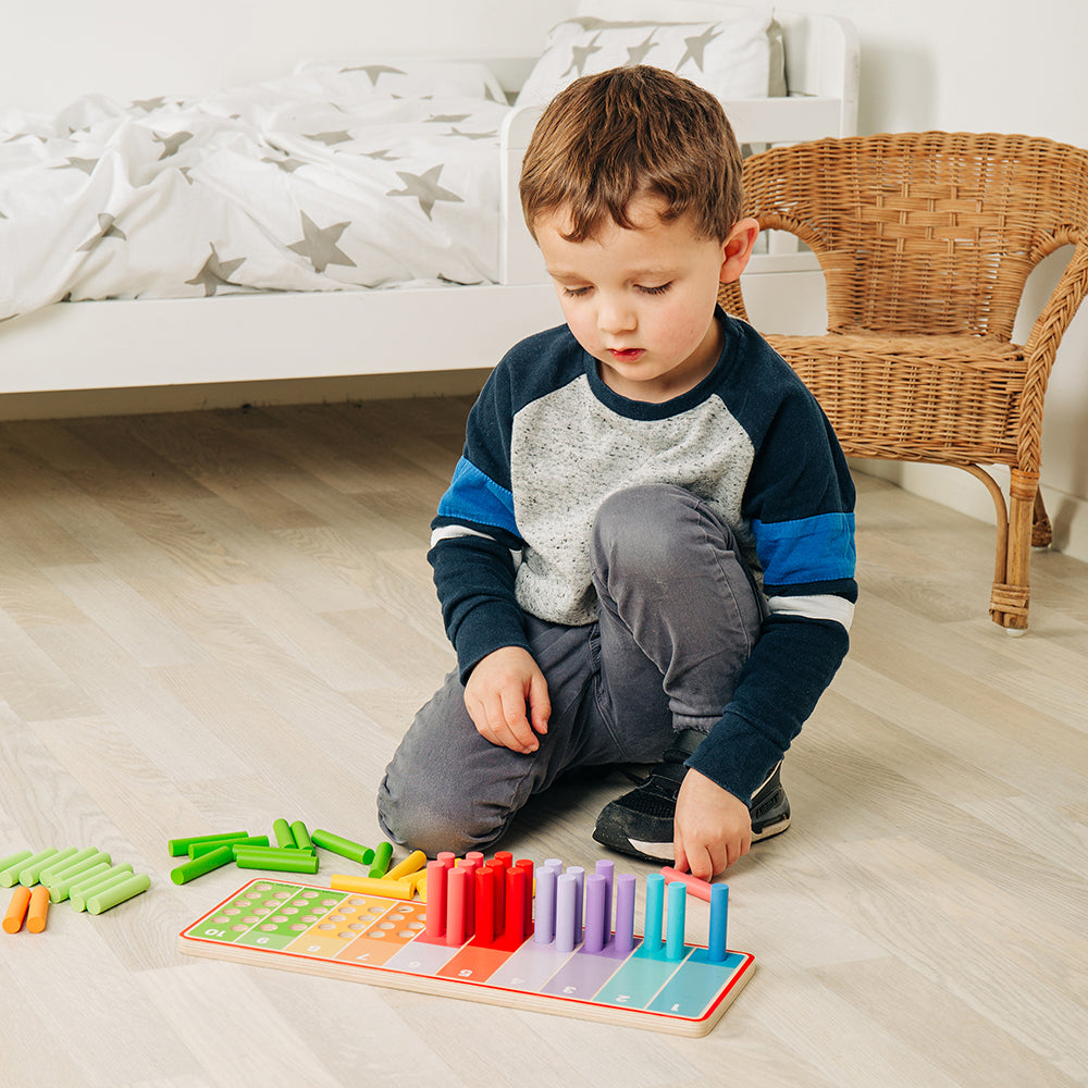 Wooden Rainbow Counting Sticks Game, Includes 55 Sticks