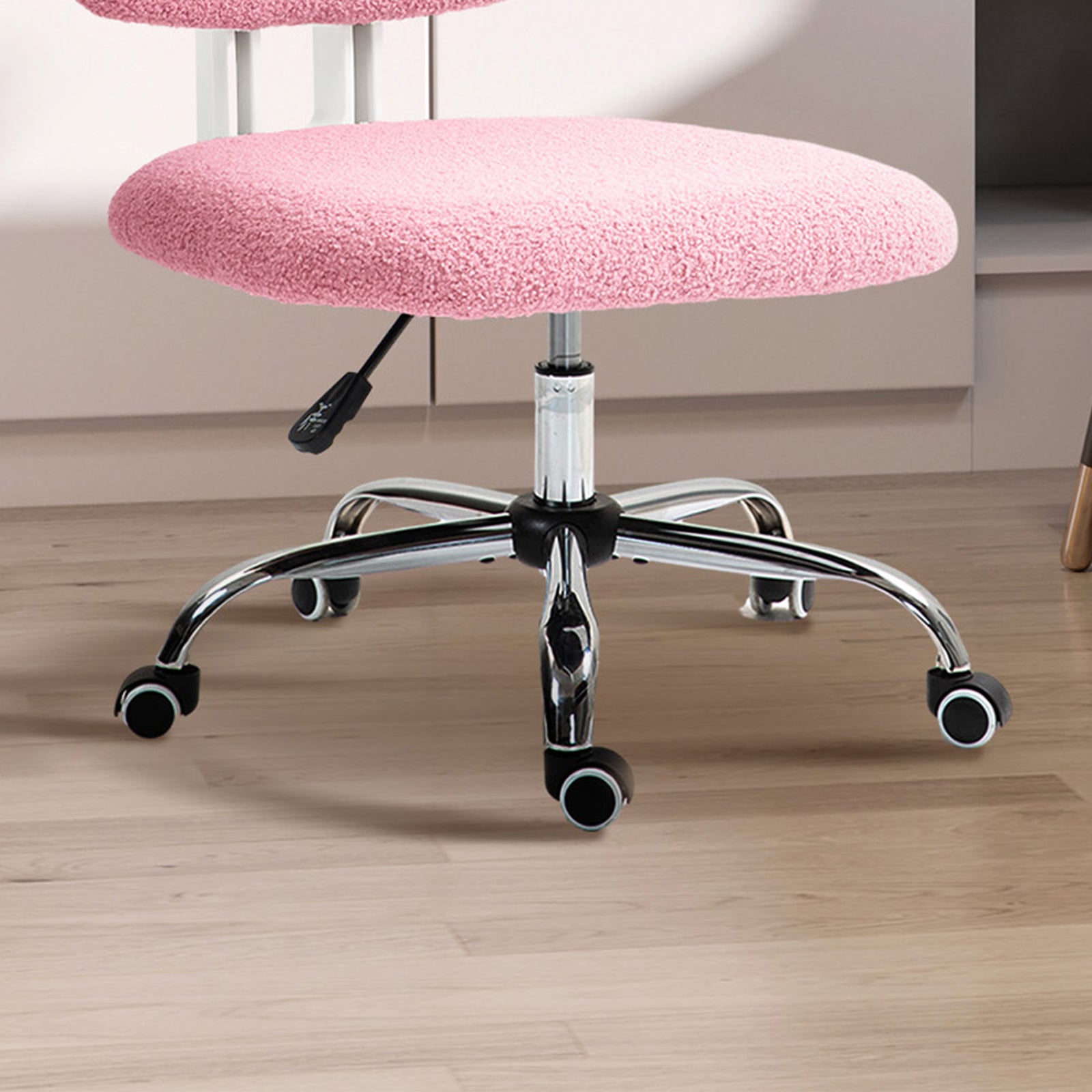 Teddy Fleece Desk Chair W/ Adjustable Height, Pink
