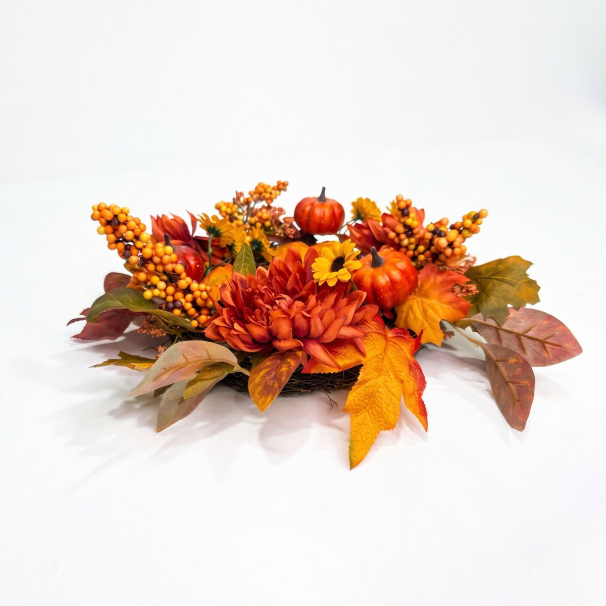 Artificial Chrysanthemum & Pumpkin Wreath, Autumnal