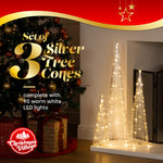 3pc Light Up Cone Tree Decorations With Warm Led Lights