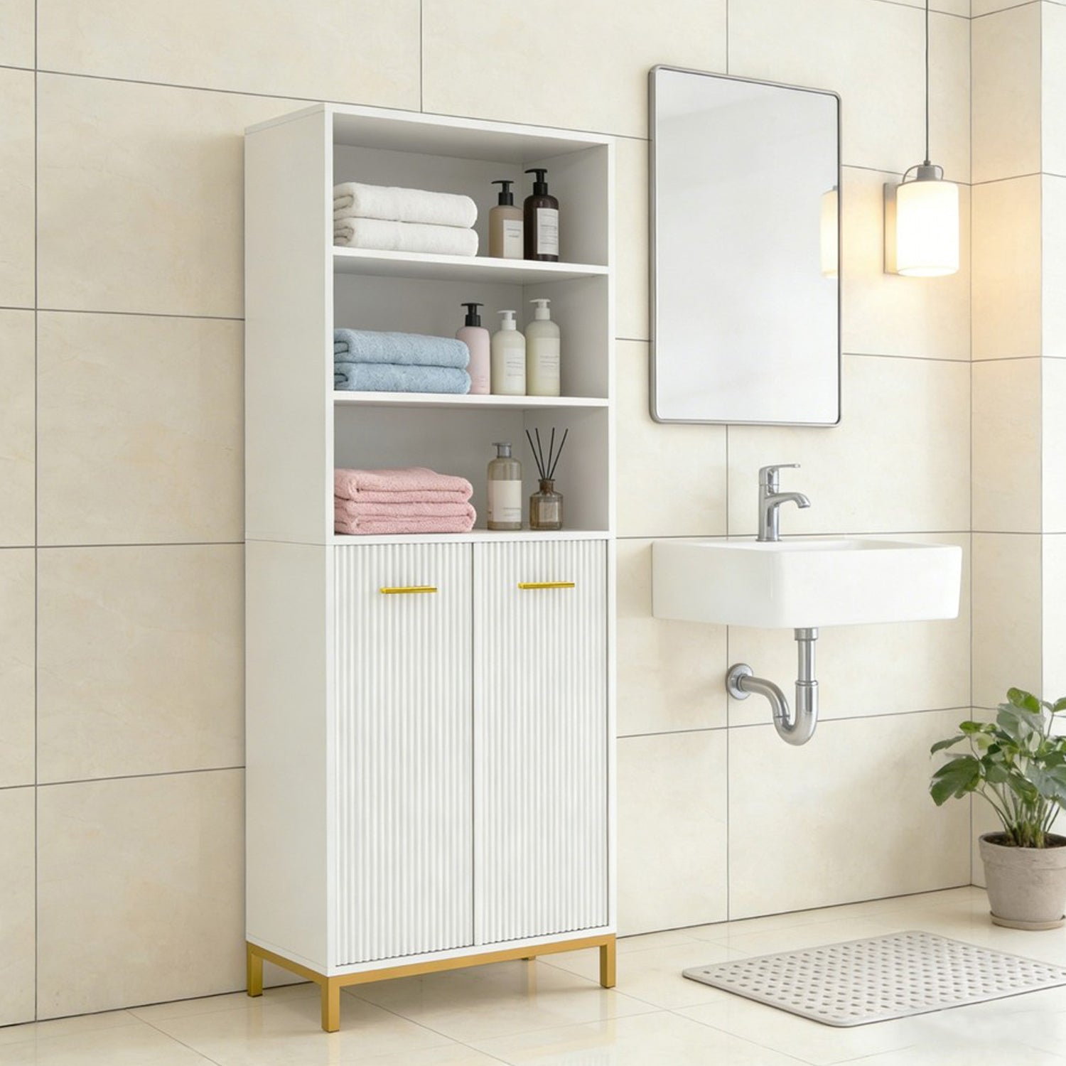 HYGRAD BUILT TO SURVIVE Bathroom Tall Storage Cabinet With 2 Laundry Hampers – Freestanding Organiser Cupboard