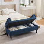 Chenille Fabric Storage Bench – Upholstered Seat With Pillowed Armrests & Hidden Compartment, 126cm W | Blue
