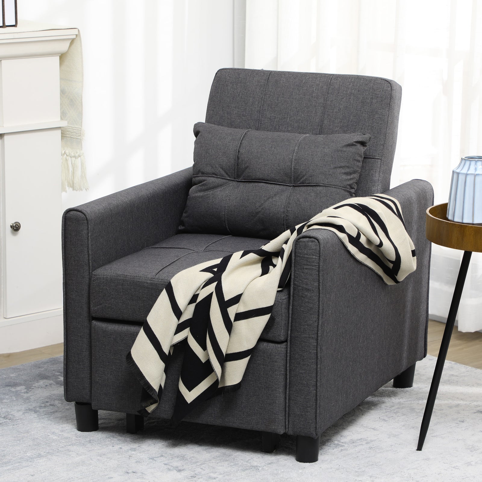Pull Out Chair Bed Sleeper Chair With Pillow Side Pockets | One Size