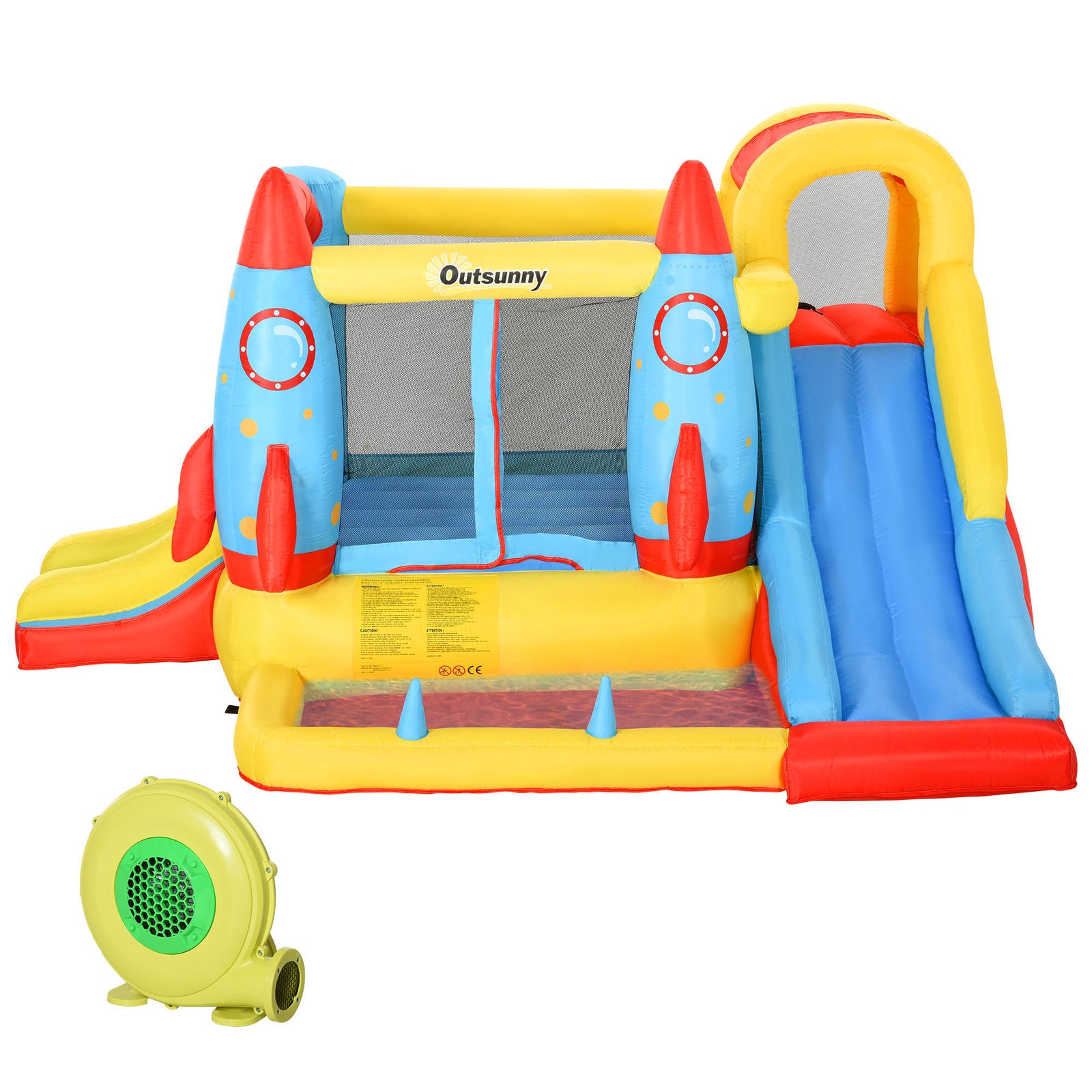 Bouncy Castle With Slide Pool Rocket Trampoline W/ Carrybag Blower