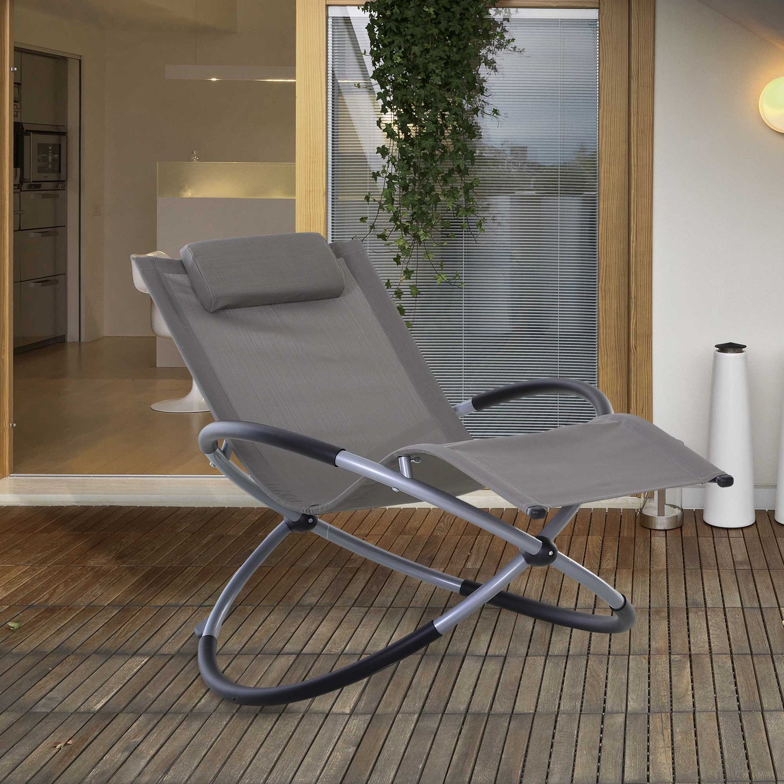 Outdoor Orbital Lounger Rock Chair With Pillow