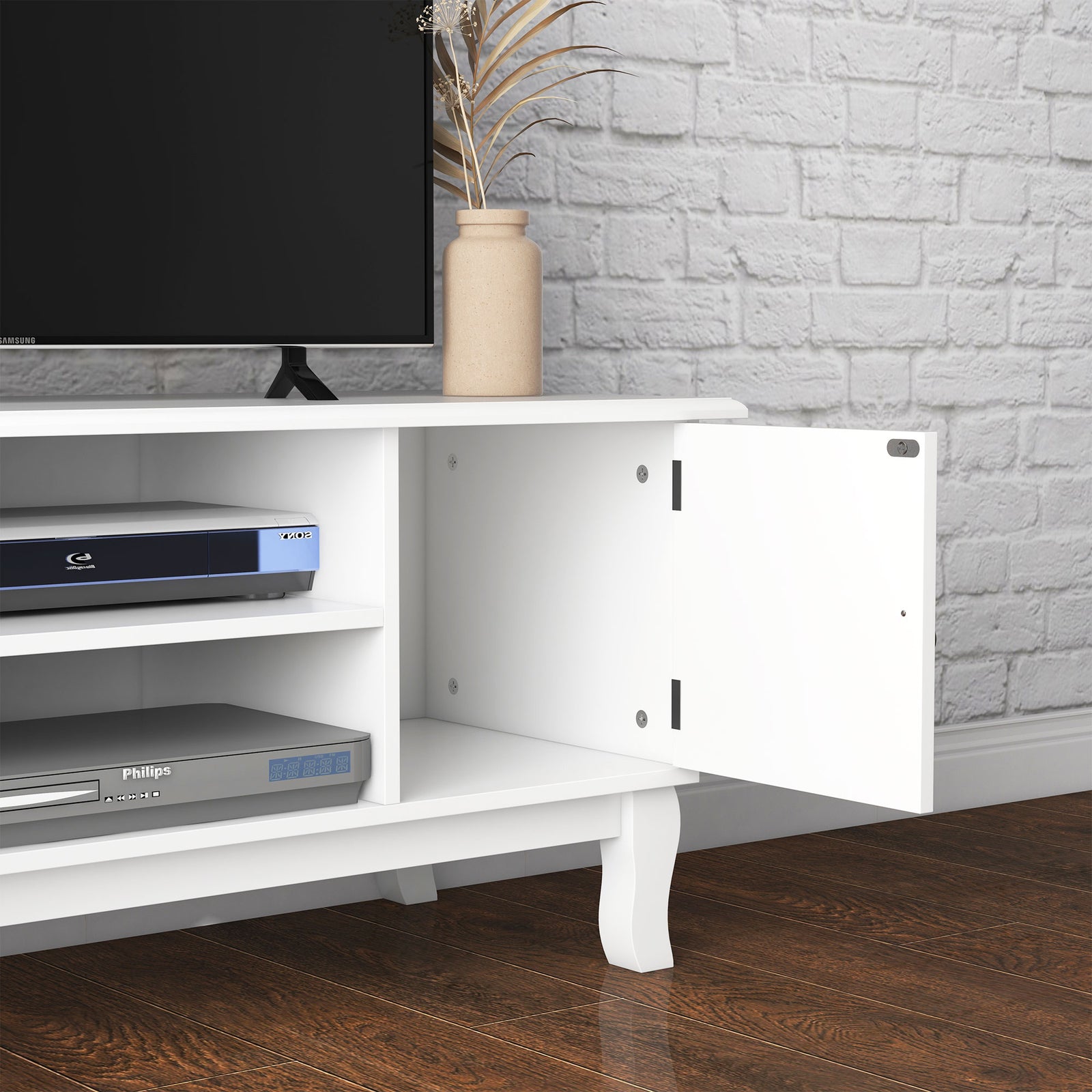 Tv Stand Unit Corner Table Ivory White