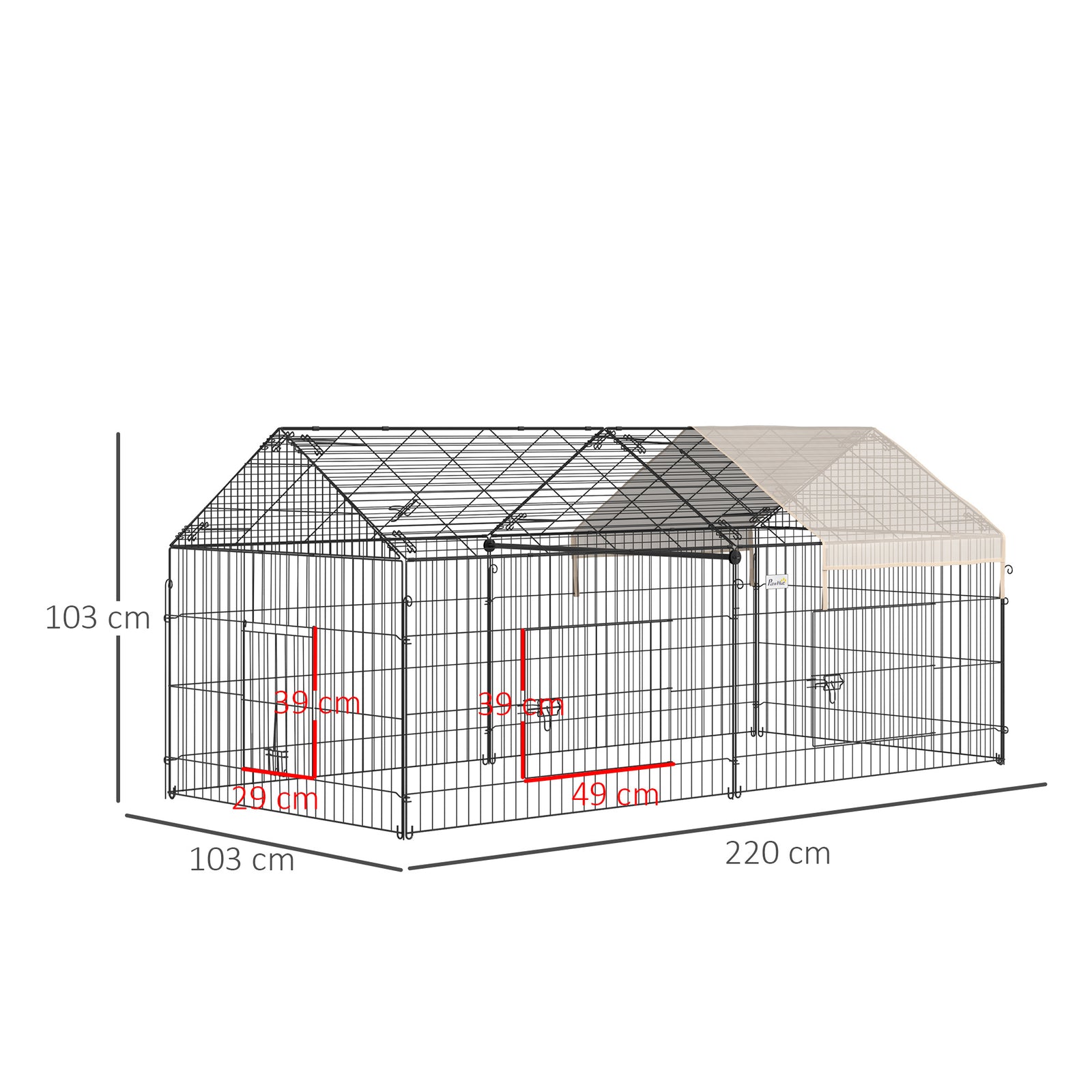 PawHut Rabbit Run, Guinea Pig Cage With Pitched Roof, Sun Protection Cover, Beige