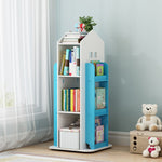 360°rotating Kids' Bookshelf Wooden House Frame Book Storage Organizer For Children | Blue