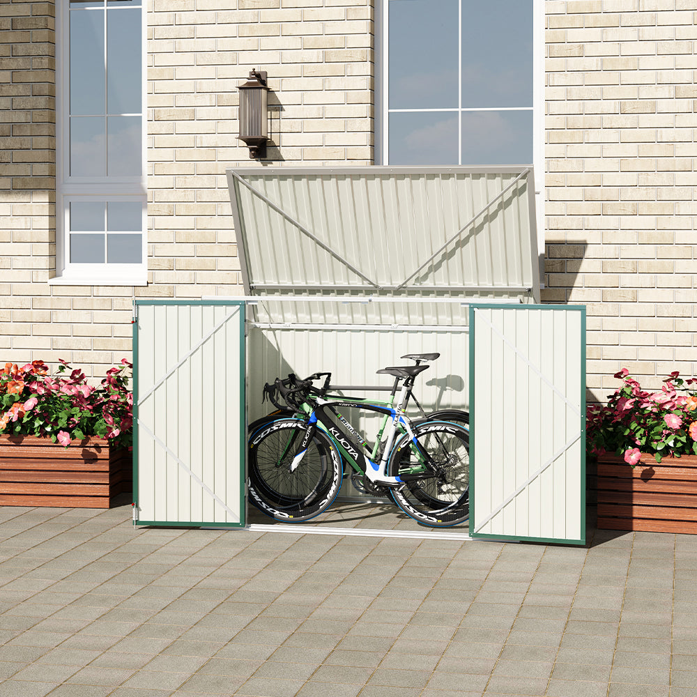 Garden Storage Shed Bike Metal Pent Tool Shed House Galvanized Steel Can Put 2-3 Bicycles (d105x W176x H130cm) | Green