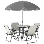 6 Pieces Garden Furniture Set W/ Parasol, Folding Chairs | Cream