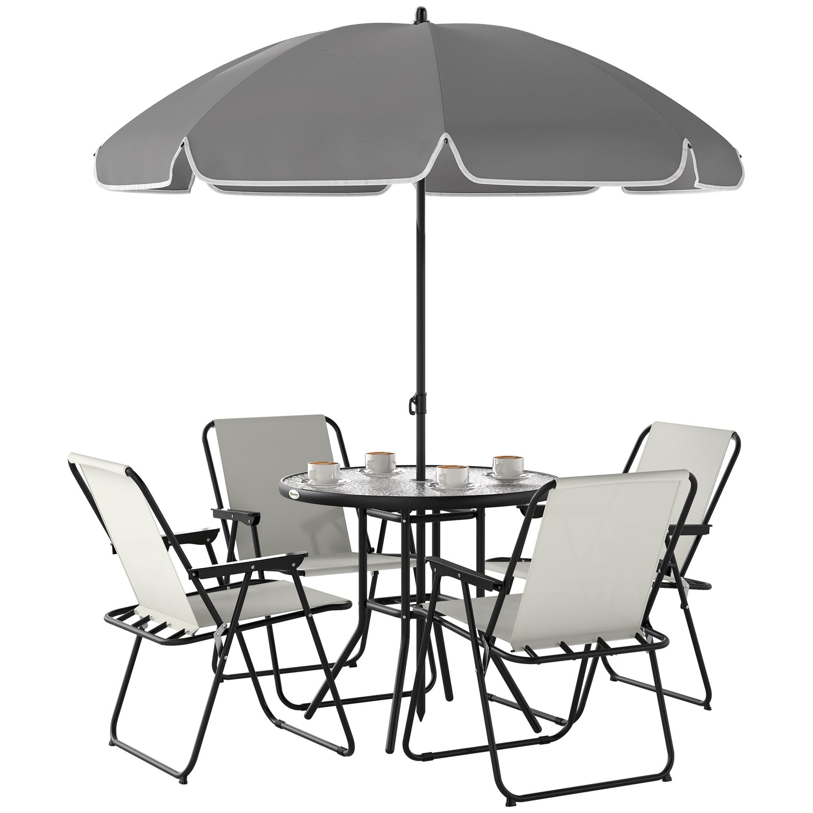 6 Pieces Garden Furniture Set W/ Parasol, Folding Chairs | Cream