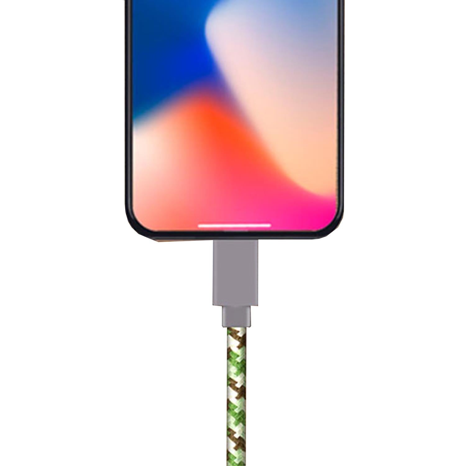 Nylon Usb Camouflage Phone Charging Wire Braided Cable, 3 Meter | Green