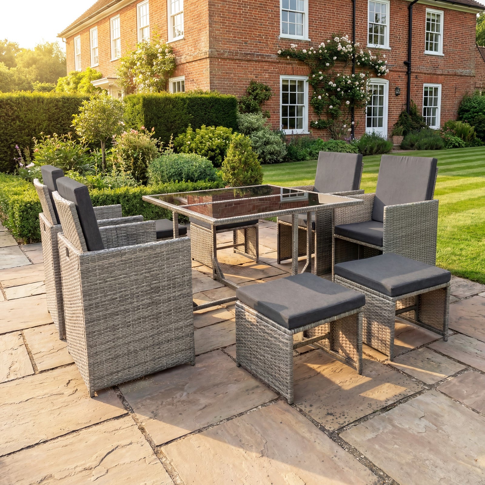 Giulia 9 Piece Rattan Cube Outdoor Set | Grey