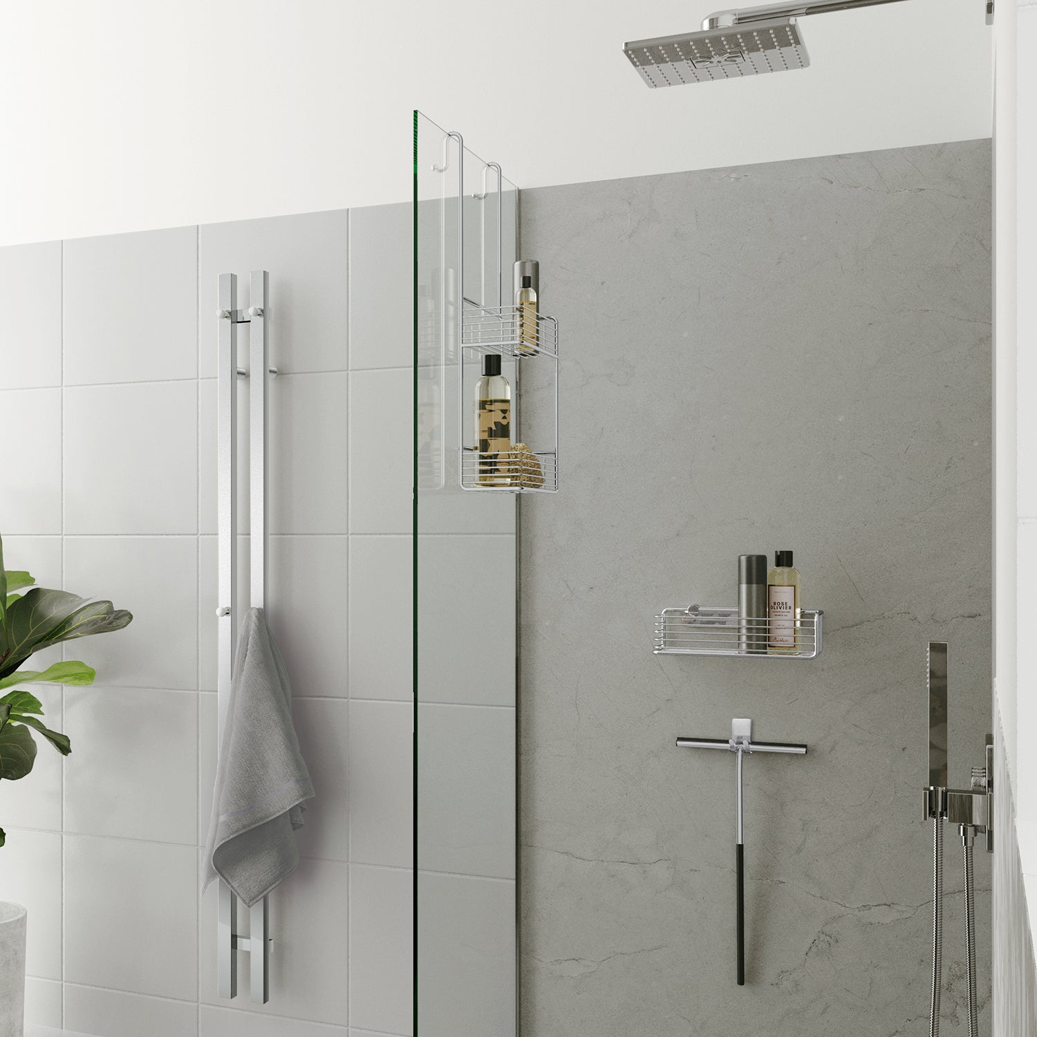 Polished Chrome Two Tiered Shower Basket Caddy With Hooks | Polished Chrome