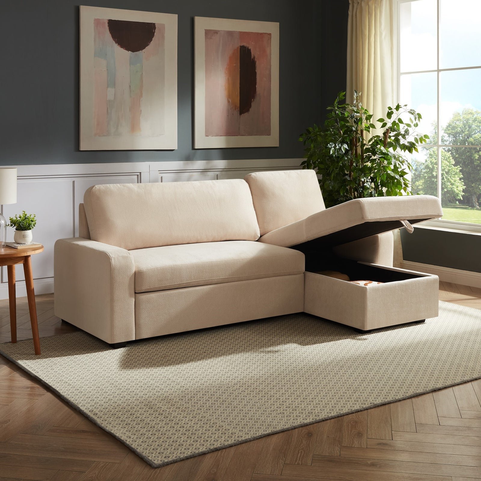 Coeburn Reversible Corner Sofabed With Storage | Cream